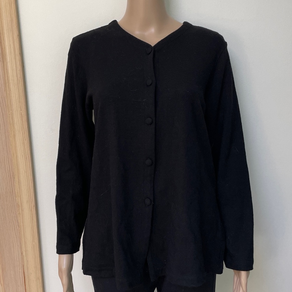 Eileen Fisher Wool Cardigan Sweater black Buttons